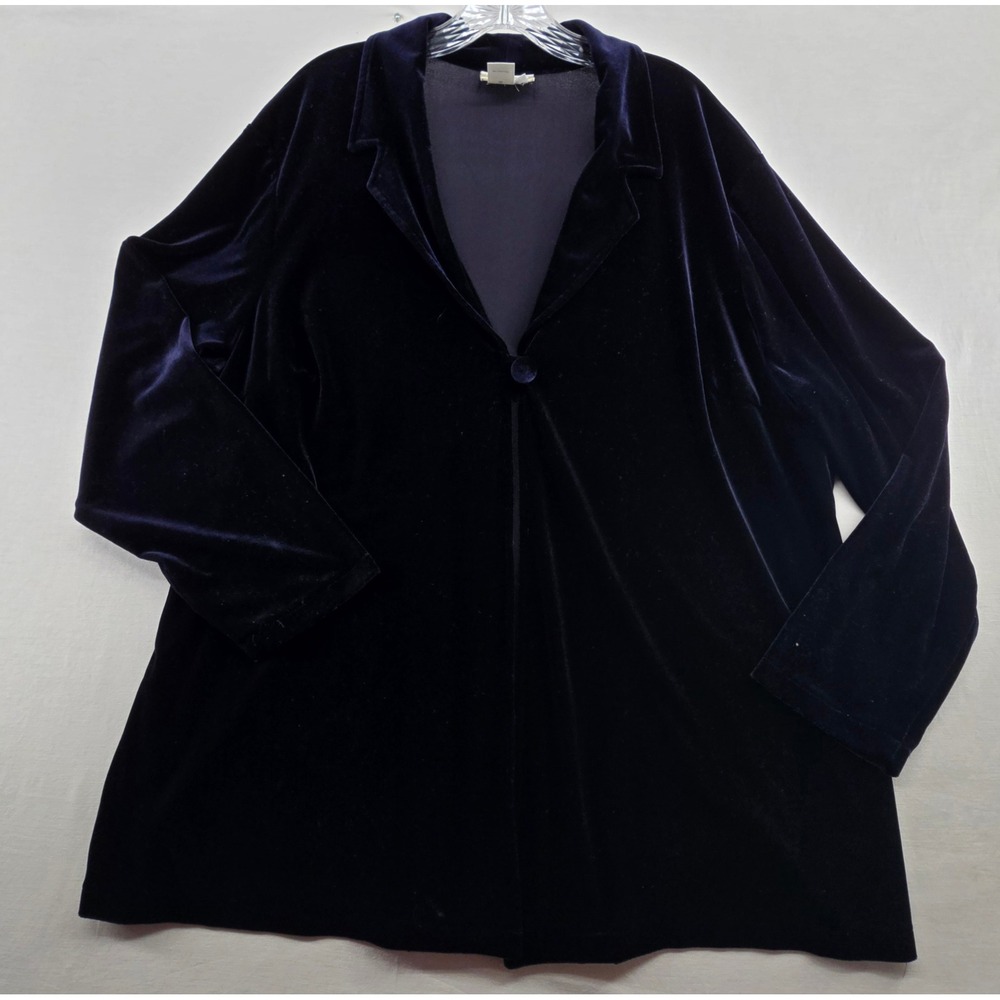 Coldwater Creek Blazer Womens 20 Blue Velvet Single Button Notched Lapel Stretch